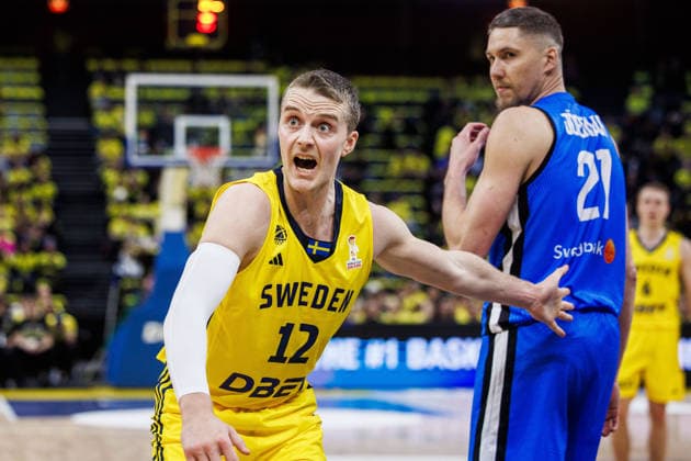 260227 Ludvig Hakanson of Sweden reacts during the FIBA World Cup Qualifier game between Sweden and Estonia on February 27, 2026 in Stockholm Photo Kenta Jönsson BILDBYRAN COP 210 KJ0314 basketball vm kval kval fiba world cup qualifiers sverige estland sweden estonia bbeng  Copyright: KENTAxJÖNSSON BB260227KJ050