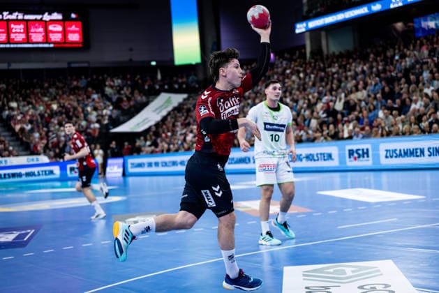 DAIKIN HBL SG Flensburg Handewitt vs HSG Wetzlar 27 02 26 Aksel Horgen Nr 27, SG Flensburg Handewitt in attack DAIKIN HBL SG Flensburg Handewitt vs HSG Wetzlar, GP JOULE Arena on 27 02 26 Copyright: xBEAUTIFULxSPORTS MarioxM.xKobergx
