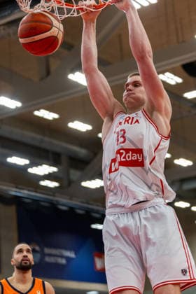 BASKETBALL - FIBA WC Quali, AUT vs NED VIENNA,AUSTRIA,27.FEB.26 - BASKETBALL - FIBA Basketball World Cup 2027,Qualifiers, international match, Länderspiel, Nationalmannschaft Austria vs Netherlands. Image shows Fynn Scott (AUT).  GEPAxpictures xPhilippxBrem