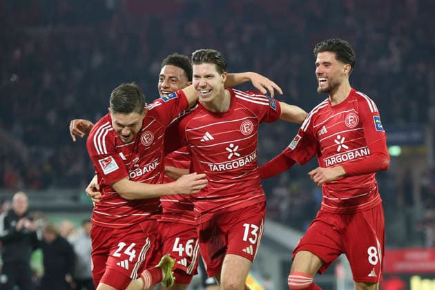 Florent Muslija Fortuna Düsseldorf celebrates after scoring his team s second goal with teammates during the 2 Bundesliga match between Fortuna Düsseldorf and VfL Bochum, Merkur Spiel Arena on February 27, 2026 in Düsseldorf, Germany, Germany Photo by Oliver Kaelke DeFodi Images Florent Muslija Fortuna Düsseldorf celebrates after scoring his team s second goal with teammates during the 2 Bundesliga match between Fortuna Düsseldorf and VfL Bochum at Merkur Spiel Arena on February 27, 2026 in Düsseldorf, Germany Photo by Oliver Kaelke DeFodi Images Photo by Oliver Kaelke DeFodi Images