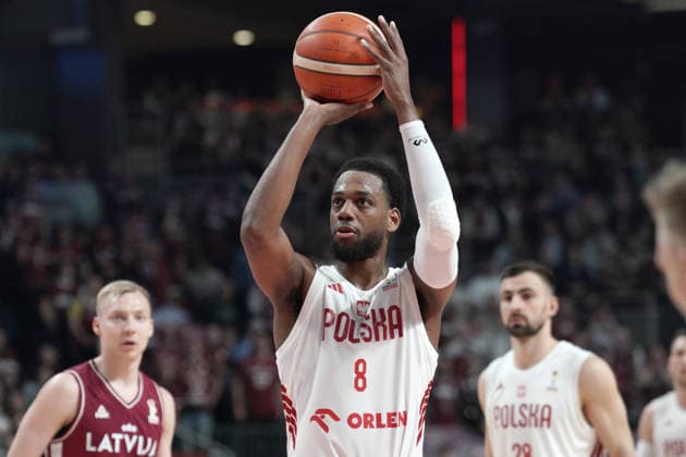 Latvia Poland Basketball, Riga, Latvia, 27.02.2026, FIBA, basketball, Latvia, Poland Jordan Loyd of Poland in action during FIBA Basketball World Cup European qualifiers group F game between Latvia and Poland in Riga, Latvia, 27.02.2026. Photo: Roman Koksarov (RKF) Riga Latvia Copyright: xRomanxKoksarovx RKO06806.JPG