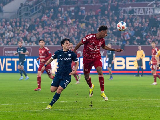 Sima Suso Fortuna Duesseldorf, 46 in duel against Koji Miyoshi VfL Bochum 1848, 23 Fortuna Duesseldorf vs VfL Bochum 1848, Soccer, 2 Bundesliga, Matchday 24, Season 2025 2026, 27 02 2026 DFL REGULATES PROHIBIT ANY USE OF PHOTOGRAPHS AS IMAGE SEQUENCES AND OR QUASI VIDEO, Fortuna Duesseldorf vs VfL Bochum 1848, Football, 2 Bundesliga, Matchday 24, Season 2025 2026, 27 02 2026 Duesseldorf Copyright: xEibner-Pressefoto DamianxKruczynx EP_DKI
