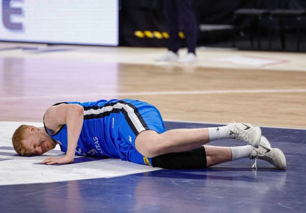 STOCKHOLM, SWEDEN 20260227 Estonias Matthias Tass on the floor during the FIBA World European Cup Qualifier game between Sweden and Estonia, first round group H, at Avicii Arena in Stockholm, Sweden February 27, 2026 STOCKHOLM SWEDEN x1081x  Copyright: xFredrikxPerssonx TTx BASKETBALL WORLD CUP QUALIFIER SWEDEN-ESTONIA