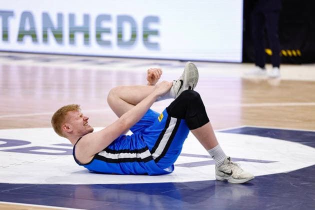 STOCKHOLM, SWEDEN 20260227 Estonias Matthias Tass on the floor during the FIBA World European Cup Qualifier game between Sweden and Estonia, first round group H, at Avicii Arena in Stockholm, Sweden February 27, 2026 STOCKHOLM SWEDEN x1081x  Copyright: xFredrikxPerssonx TTx BASKETBALL WORLD CUP QUALIFIER SWEDEN-ESTONIA