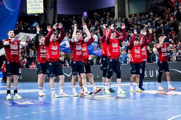 DAIKIN HBL SG Flensburg Handewitt vs HSG Wetzlar 27 02 26 Cheers after victory SG Flensburg Handewitt DAIKIN HBL SG Flensburg Handewitt vs HSG Wetzlar, GP JOULE Arena on 27 02 26 Copyright: xBEAUTIFULxSPORTS MarioxM.xKobergx