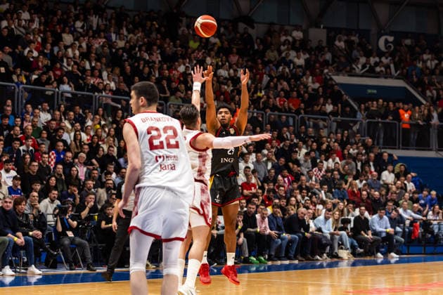 GER, FIBA Basketball World Cup 2027, European Qualifiers, Croatia Germany 27 02 2026, Drazen Petrovic Basketball Center, Zagreb, GER, FIBA Basketball World Cup 2027, European Qualifiers, Croatia Germany Kostja Mushidi Germany, No29 Â Photo Alexander Trienitz Zagreb Drazen Petrovic Basketball Center Zagreb Croatia