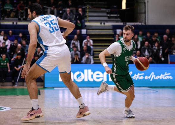 REPRO FREE *PRESS RELEASE NO REPRODUCTION FEE* EDITORIAL USE ONLY FIBA EuroBasket 2029 Pre-Qualifier, National Basketball Arena, Dublin 27 2 2026 Ireland vs Azerbaijan Ricky Rubio and Ireland s Sean Flood Ricky Rubio and Sean Flood 27 2 2026  Copyright: x INPHO BenxBradyx BB3_8194