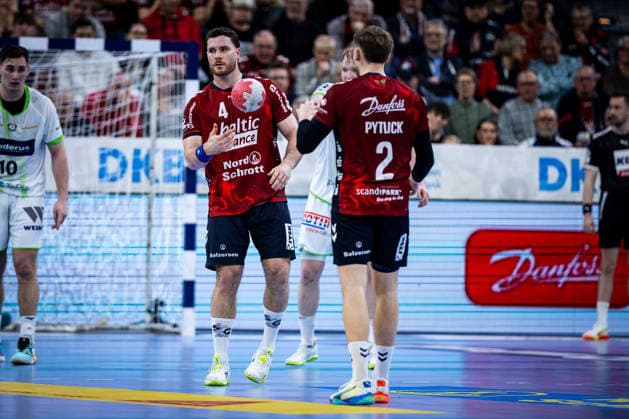 DAIKIN HBL SG Flensburg Handewitt vs HSG Wetzlar 27 02 26 Johannes Golla Nr 04, SG Flensburg Handewitt , Simon Pytlick Nr 02, SG Flensburg Handewitt DAIKIN HBL SG Flensburg Handewitt vs HSG Wetzlar, GP JOULE Arena on 27 02 26 Copyright: xBEAUTIFULxSPORTS MarioxM.xKobergx