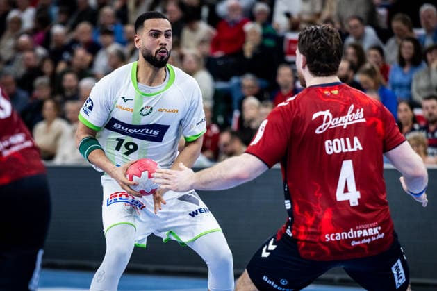 DAIKIN HBL SG Flensburg Handewitt vs HSG Wetzlar 27 02 26 Philipp Ahouansou Nr 19, HSG Wetzlar vs Johannes Golla Nr 04, SG Flensburg Handewitt DAIKIN HBL SG Flensburg Handewitt vs HSG Wetzlar, GP JOULE Arena on 27 02 26 Copyright: xBEAUTIFULxSPORTS MarioxM.xKobergx
