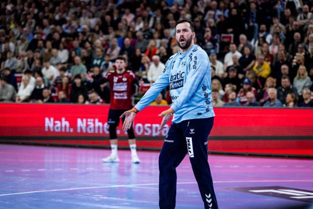 DAIKIN HBL SG Flensburg Handewitt vs HSG Wetzlar 27 02 26 Benjamin Buric Nr 01, SG Flensburg Handewitt gestures DAIKIN HBL SG Flensburg Handewitt vs HSG Wetzlar, GP JOULE Arena on 27 02 26 Copyright: xBEAUTIFULxSPORTS MarioxM.xKobergx