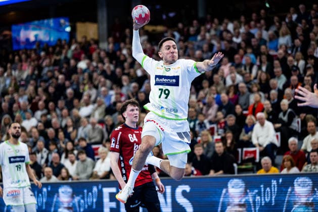 DAIKIN HBL SG Flensburg Handewitt vs HSG Wetzlar 27 02 26 Ahmed Nafea Nr 79, HSG Wetzlar in attack DAIKIN HBL SG Flensburg Handewitt vs HSG Wetzlar, GP JOULE Arena on 27 02 26 Copyright: xBEAUTIFULxSPORTS MarioxM.xKobergx