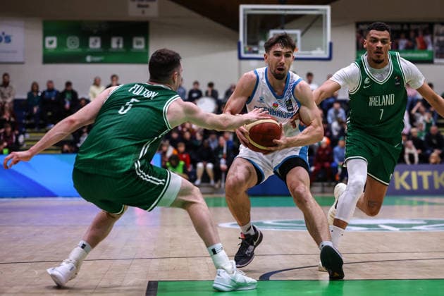 REPRO FREE *PRESS RELEASE NO REPRODUCTION FEE* EDITORIAL USE ONLY FIBA EuroBasket 2029 Pre-Qualifier, National Basketball Arena, Dublin 27 2 2026 Ireland vs Azerbaijan Azerbaijan s Wesley Van Beck is contest by Ireland s CJ Fulton Wesley Van Beck is contest by CJ Fulton 27 2 2026  Copyright: x INPHO BenxBradyx BB3_9776