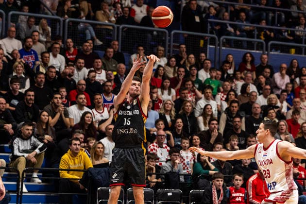 GER, FIBA Basketball World Cup 2027, European Qualifiers, Croatia Germany 27 02 2026, Drazen Petrovic Basketball Center, Zagreb, GER, FIBA Basketball World Cup 2027, European Qualifiers, Croatia Germany Jonas Mattisseck Germany, No15 Â Photo Alexander Trienitz Zagreb Drazen Petrovic Basketball Center Zagreb Croatia