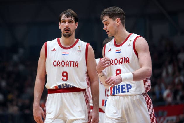 Croatia v Germany: Group E - FIBA World Cup 2026 European Qualifier Dario Saric of Croatia and Mario Hezonja of Croatia during the FIBA Basketball World Cup 2027 Group E European Qualifier between Croatia v Germany at Drazen Petrovic Basketball Center on February 27, 2026 in Zagreb, Croatia, Croatia.  IgorxKralj PIXSELL