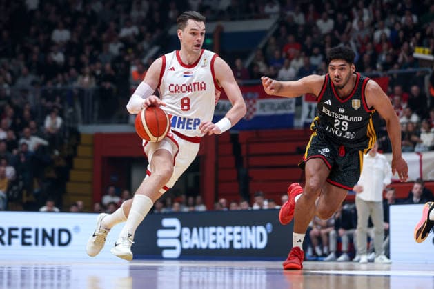 Croatia v Germany: Group E - FIBA World Cup 2026 European Qualifier Mario Hezonja of Croatia drives to the basket against Kostja Mushidi of Germany during the FIBA Basketball World Cup 2027 Group E European Qualifier between Croatia v Germany at Drazen Petrovic Basketball Center on February 27, 2026 in Zagreb, Croatia, Croatia.  IgorxKralj PIXSELL