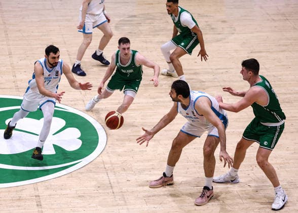 REPRO FREE *PRESS RELEASE NO REPRODUCTION FEE* EDITORIAL USE ONLY FIBA EuroBasket 2029 Pre-Qualifier, National Basketball Arena, Dublin 27 2 2026 Ireland vs Azerbaijan Azerbaijan s Saadettin Donat passes to Shirzad Shirzadov Saadettin Donat passes to Shirzad Shirzadov 27 2 2026  Copyright: x INPHO BenxBradyx BB3_0031