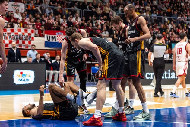 GER, FIBA Basketball World Cup 2027, European Qualifiers, Croatia Germany 27 02 2026, Drazen Petrovic Basketball Center, Zagreb, GER, FIBA Basketball World Cup 2027, European Qualifiers, Croatia Germany Johannes Thiemann Germany, No 32 on the floor  Photo Alexander Trienitz Zagreb Drazen Petrovic Basketball Center Zagreb Croatia