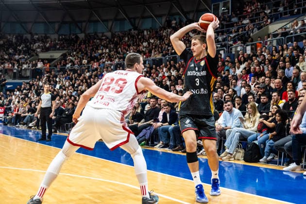 GER, FIBA Basketball World Cup 2027, European Qualifiers, Croatia Germany 27 02 2026, Drazen Petrovic Basketball Center, Zagreb, GER, FIBA Basketball World Cup 2027, European Qualifiers, Croatia Germany Tim Schneider Germany, No3 , Toni Nakic Croatia, No99 Â Photo Alexander Trienitz Zagreb Drazen Petrovic Basketball Center Zagreb Croatia