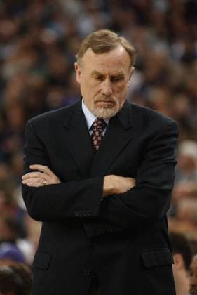 Kings coach Rick Adelman seems concerned with his teams play in the second quarter of the Sacramento Kings game against the Dallas Mavericks, Sunday, March 16th, 2003. (Sacramento Bee Paul Kitagaki Jr.) ZUMA Press Sacramento California U.S. Copyright: xPaulxKitagakixJr.x