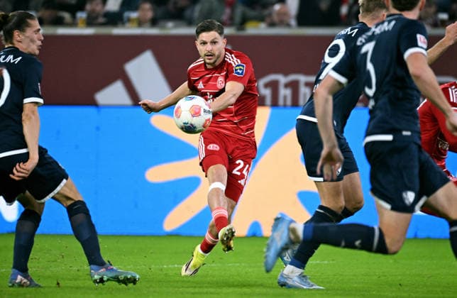 Football, 2 Bundesliga, Germany, Men, Season 2025 2026, 24 Matchday, Merkur Spiel Arena Düsseldorf, Fortuna Düsseldorf VfL Bochum 2 1 Florent Muslija F95 Action
