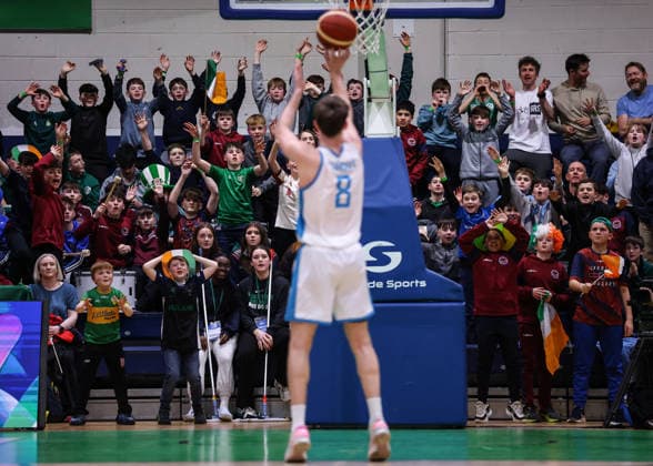REPRO FREE *PRESS RELEASE NO REPRODUCTION FEE* EDITORIAL USE ONLY FIBA EuroBasket 2029 Pre-Qualifier, National Basketball Arena, Dublin 27 2 2026 Ireland vs Azerbaijan Ireland fans attempt to distract Azerbaijan s Ulas Turgut while he shoots a freethrow Ireland fans attempt to distract Ulas Turgut while he shoots a freethrow 27 2 2026  Copyright: x INPHO BenxBradyx BB3_0975