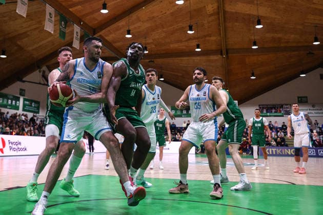 REPRO FREE *PRESS RELEASE NO REPRODUCTION FEE* EDITORIAL USE ONLY FIBA EuroBasket 2029 Pre-Qualifier, National Basketball Arena, Dublin 27 2 2026 Ireland vs Azerbaijan Azerbaijan s Amil Hamzayev is challenged by Ireland s Samuel Alajiki Amil Hamzayev is challenged by Samuel Alajiki 27 2 2026  Copyright: x INPHO BenxBradyx BB2_7672