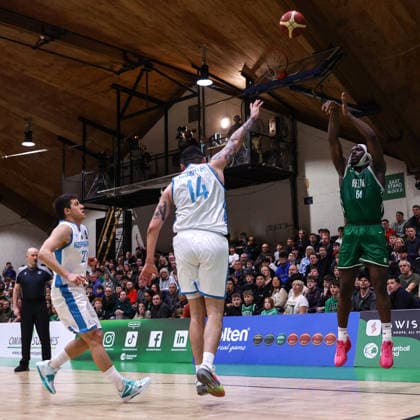 REPRO FREE *PRESS RELEASE NO REPRODUCTION FEE* EDITORIAL USE ONLY FIBA EuroBasket 2029 Pre-Qualifier, National Basketball Arena, Dublin 27 2 2026 Ireland vs Azerbaijan Ireland s Samuel Alajiki Samuel Alajiki 27 2 2026  Copyright: x INPHO BenxBradyx BB2_7781