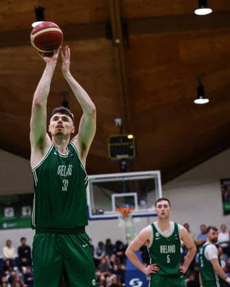 REPRO FREE *PRESS RELEASE NO REPRODUCTION FEE* EDITORIAL USE ONLY FIBA EuroBasket 2029 Pre-Qualifier, National Basketball Arena, Dublin 27 2 2026 Ireland vs Azerbaijan Ireland s Neal Quinn shoots a freethrow Neal Quinn shoots a freethrow 27 2 2026  Copyright: x INPHO BenxBradyx BB3_1319