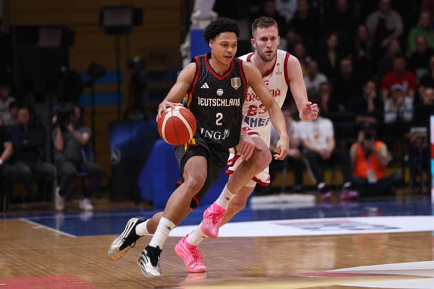 Zagreb, Croatia, 27.2.2026. FIBA Baskeball World Cup, European Qualifiers, First Round Group E, Drazen Petrovic Basketball Center, Croatia (CRO). Croatia vs Germany (93 - 88) Jack KAYIL (2) vs Mateo DREZNJAK (23) 