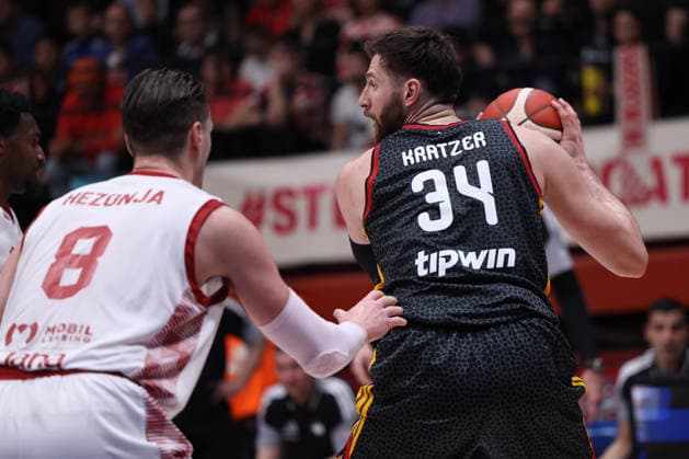 Zagreb, Croatia, 27.2.2026. FIBA Baskeball World Cup, European Qualifiers, First Round Group E, Drazen Petrovic Basketball Center, Croatia (CRO). Croatia vs Germany (93 - 88) Leon KRATZER (34) vs Mario HEZONJA (9) 