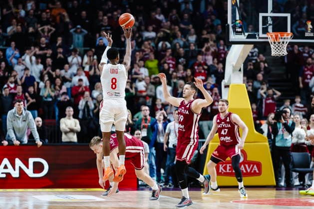 Ryga 27.02.2026 KOSZYKOWKA KOSZKADRA REPREZENTACJA POLSKI MECZ LOTWA - POLSKA ELIMINACJE MISTRZOSTW SWIATA 2027 - - - MEN BASKETBALL POLISH national team, Nationalteam WORLD CUP SERIES QUALIFIERS GAME LATVIA - POLAND NZ the shot , Jordan Loyd , Rihards Lomazs , Arturs Kurucs , FOT. WOJCIECH FIGURSKI 058SPORT.PL NEWSPIX.PL --- newspix.pl  FOT. WOJCIECH FIGURSKI 058SPORT.PL