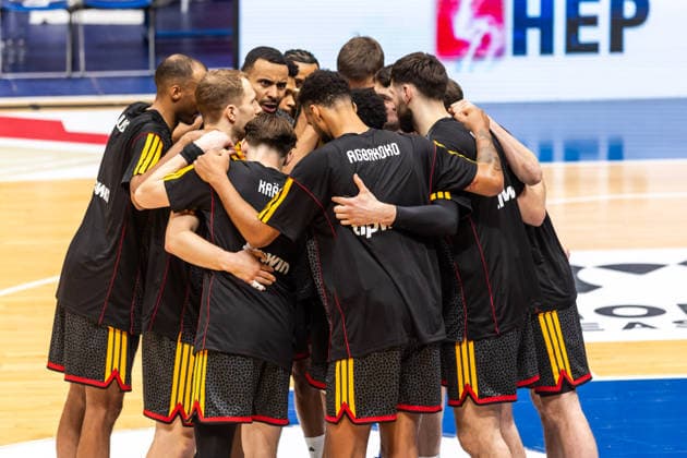 GER, FIBA Basketball World Cup 2027, European Qualifiers, Croatia Germany 27 02 2026, Drazen Petrovic Basketball Center, Zagreb, GER, FIBA Basketball World Cup 2027, European Qualifiers, Croatia Germany Shoulder to shoulder Team Germany Â Photo Alexander Trienitz Zagreb Drazen Petrovic Basketball Center Zagreb Croatia