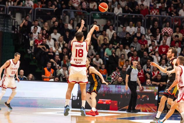 GER, FIBA Basketball World Cup 2027, European Qualifiers, Croatia Germany 27 02 2026, Drazen Petrovic Basketball Center, Zagreb, GER, FIBA Basketball World Cup 2027, European Qualifiers, Croatia Germany Roko Badzim Croatia, No18 Â Photo Alexander Trienitz Zagreb Drazen Petrovic Basketball Center Zagreb Croatia