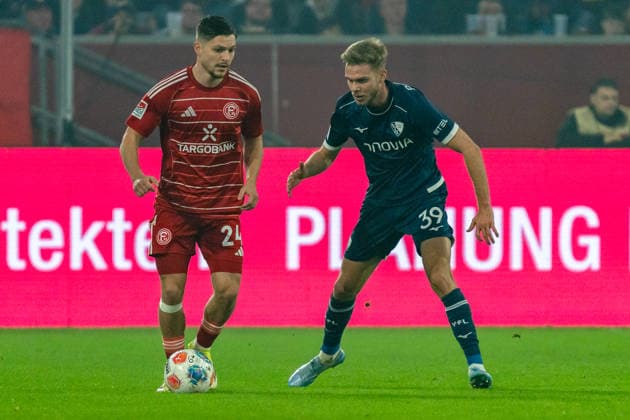 Germany 2 Bundesliga 2025 2026 Fortuna Düsseldorf vs VfL Bochum 24 Matchday 27 02 2026 Merkur Spiel Arena Nordrhein Westfalen Florent Muslija Fortuna Düsseldorf, 24 on the ball Leandro Morgalla VfL Bochum, 39 Copyright: xCelinaxLeiersx