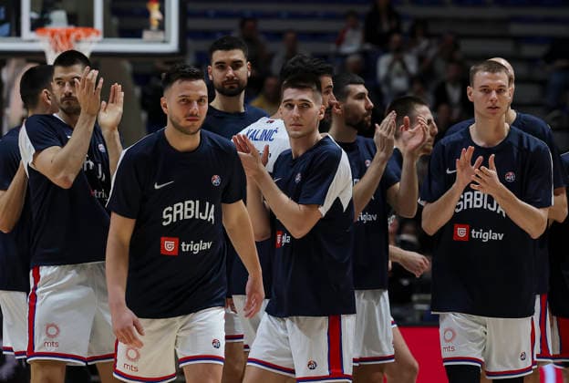 Serbia v Turkiye - FIBA Worl Cup European qualifiers, first round group C Players of Serbia enter the court, ilustracija, illustration during the FIBA World Cup European qualifiers first round group C basketball match between Serbia and Turkiye on February 27, 2026 in Belgrade, Serbia. Belgrade Serbia Copyright: xPedjaxMilosavljevic Starsport.rsx