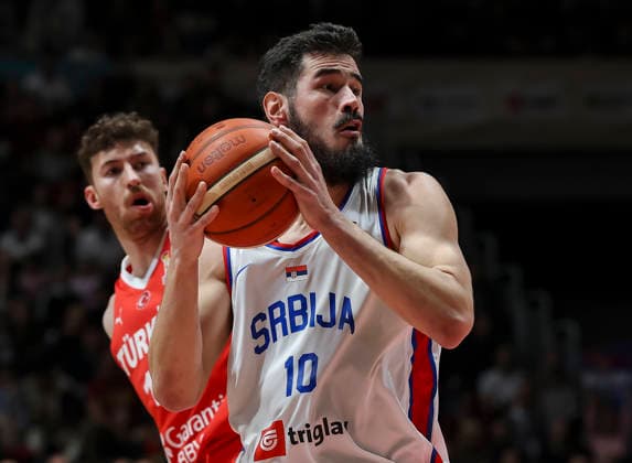 Serbia v Turkiye - FIBA Worl Cup European qualifiers, first round group C Nikola Kalinic (R) of Serbia during the FIBA World Cup European qualifiers first round group C basketball match between Serbia and Turkiye on February 27, 2026 in Belgrade, Serbia. Belgrade Serbia Copyright: xPedjaxMilosavljevic Starsport.rsx