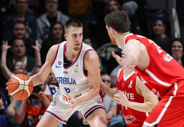 Serbia v Turkiye - FIBA Worl Cup European qualifiers, first round group C Bogoljub Markovic (L) of Serbia in action against Ercan Osmani of Turkiye during the FIBA World Cup European qualifiers first round group C basketball match between Serbia and Turkiye on February 27, 2026 in Belgrade, Serbia. Belgrade Serbia Copyright: xPedjaxMilosavljevic Starsport.rsx