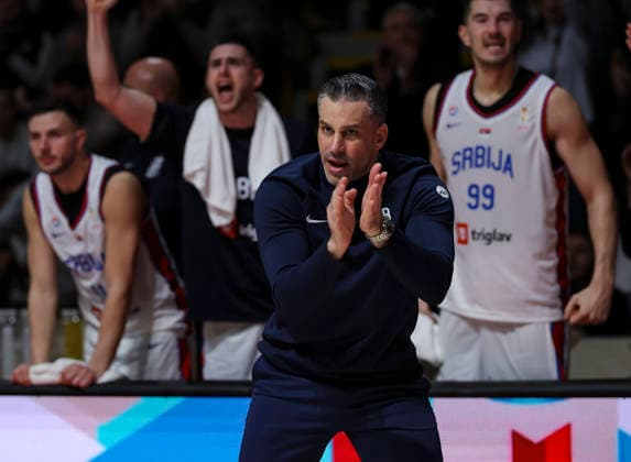 Serbia v Turkiye - FIBA Worl Cup European qualifiers, first round group C head coach Dusan Alimpijevic of Serbia reacts during the FIBA World Cup European qualifiers first round group C basketball match between Serbia and Turkiye on February 27, 2026 in Belgrade, Serbia. Belgrade Serbia Copyright: xPedjaxMilosavljevic Starsport.rsx