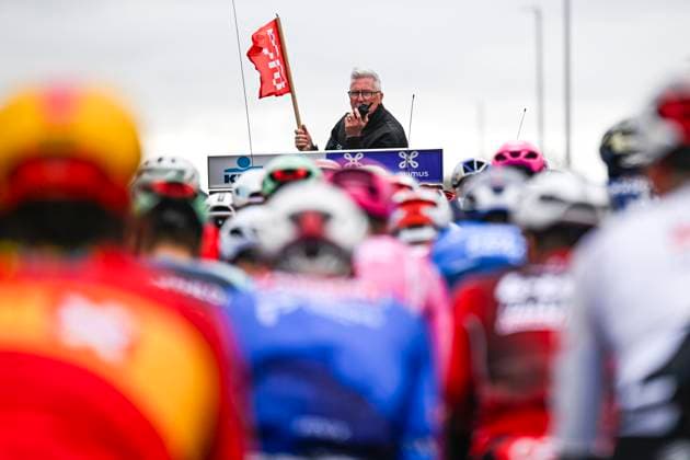 Omloop Het Nieuwsblad 2026 Cycling Race NINOVE, BELGIUM - FEBRUARY 28 : Sunderland Scott (AUS) general race director of Flanders Classics during the 81th edition of Omloop Het Nieuwsblad an UCI World Tour 1.UWT one day cycling road race for Men Elite of km with start in Ghent and finish in Ninove on February 28, 2026 in Ninove, Belgium, 28 02 2026 ( Motordriver Kenny Verfaillie - Ninove Belgium  Copyright: xNicoxVereeckenx