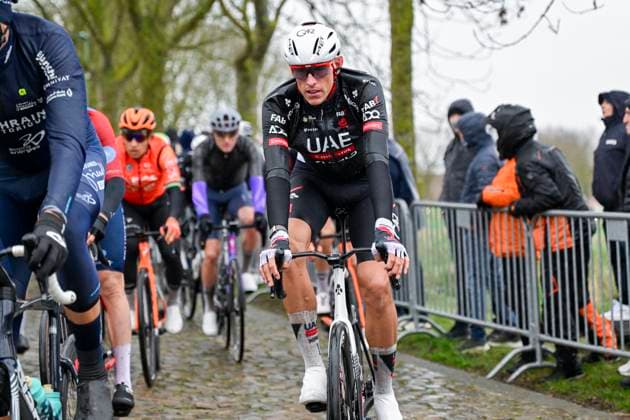 Sport Bilder des Tages Omloop Het Nieuwsblad 2026 Cycling Race NINOVE, BELGIUM - FEBRUARY 28 : Politt Nils (GER) of UAE Team Emirates XRG in action during the 81th edition of Omloop Het Nieuwsblad an UCI World Tour 1.UWT one day cycling road race for Men Elite of km with start in Ghent and finish in Ninove on February 28, 2026 in Ninove, Belgium, 28 02 2026 ( Motordriver Kenny Verfaillie - Ninove Belgium  Copyright: xNicoxVereeckenx