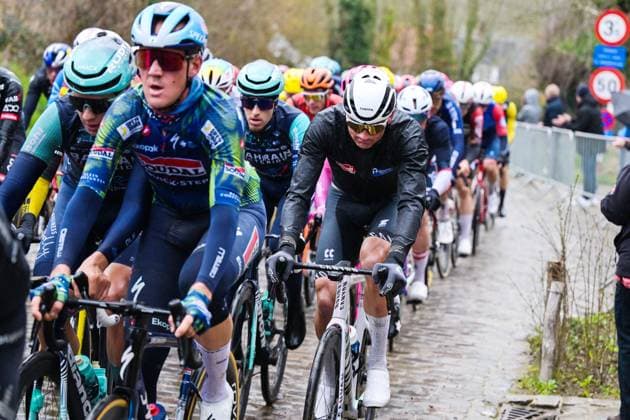 Netherlands Mathieu van der Poel of Alpecin-Premier Tech pictured in action on the Eikenberg during the 81st edition of the men s one-day cycling race Omloop Het Nieuwsblad (UCI World Tour), the opening race of the Flemish one-day classics season, 207,6 km from Gent to Ninove, Saturday 28 February 2026. DAVIDxPINTENS  x165915192x