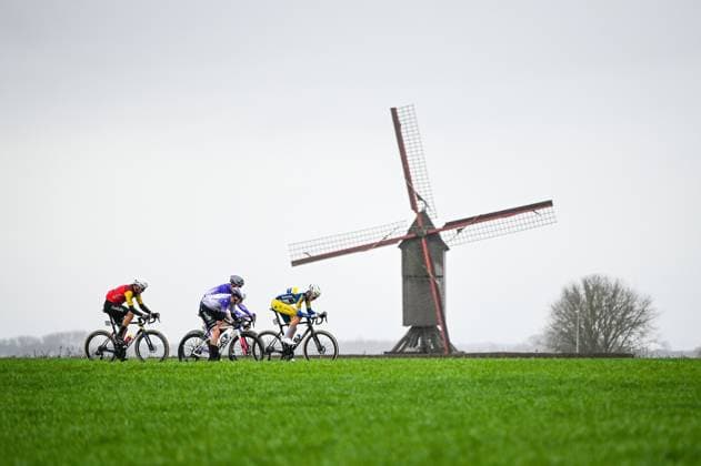 Belgian Vincent Van Hemelen of Team Flanders-Baloise, Dutch Jelte Krijnsen of Team Jayco AlUla, French Alexis Renard of Cofidis and French Clement Alleno of Burgos Burpellet BH pictured in action during the 81st edition of the men s one-day cycling race Omloop Het Nieuwsblad (UCI World Tour), the opening race of the Flemish one-day classics season, 207,6 km from Gent to Ninove, Saturday 28 February 2026. ELIASxROM  x165916070x