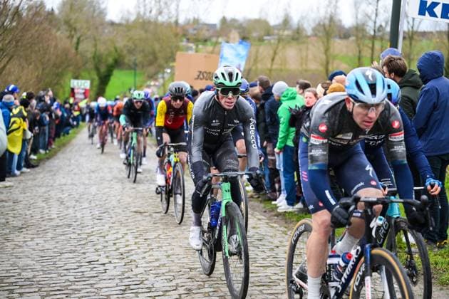 Belgium s Stan Dewulf of Decathlon CMA CGM Team pictured in action during the 81st edition of the men s one-day cycling race Omloop Het Nieuwsblad (UCI World Tour), the opening race of the Flemish one-day classics season, 207,6 km from Gent to Ninove, Saturday 28 February 2026. DAVIDxPINTENS  x165930853x