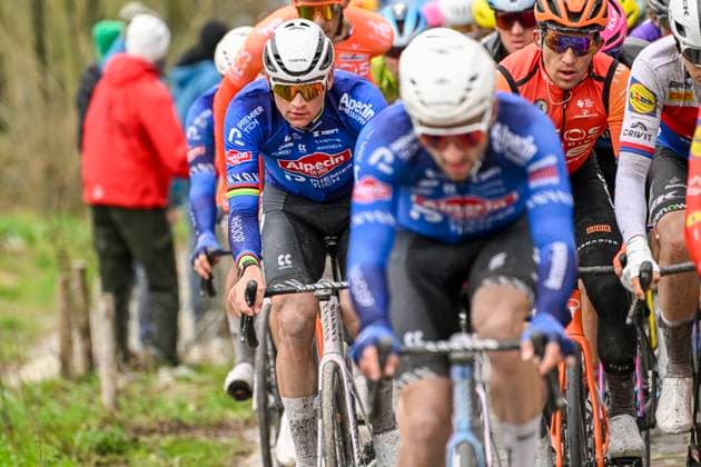 Omloop Het Nieuwsblad 2026 Cycling Race NINOVE, BELGIUM - FEBRUARY 28 : Van Der Poel Mathieu (NED) of Alpecin-Premier Tech in action during the 81th edition of Omloop Het Nieuwsblad an UCI World Tour 1.UWT one day cycling road race for Men Elite of km with start in Ghent and finish in Ninove on February 28, 2026 in Ninove, Belgium, 28 02 2026 ( Motordriver Kenny Verfaillie - Ninove Belgium  Copyright: xNicoxVereeckenx