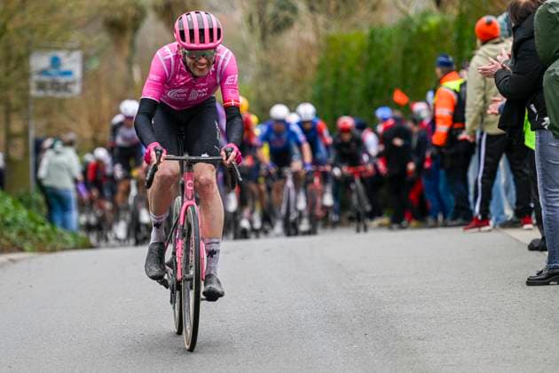 Omloop Het Nieuwsblad 2026 Cycling Race NINOVE, BELGIUM - FEBRUARY 28 : Asgreen Kasper (DEN) of EF Education EasyPost attacking during the 81th edition of Omloop Het Nieuwsblad an UCI World Tour 1.UWT one day cycling road race for Men Elite of km with start in Ghent and finish in Ninove on February 28, 2026 in Ninove, Belgium, 28 02 2026 ( Motordriver Kenny Verfaillie - Ninove Belgium  Copyright: xNicoxVereeckenx