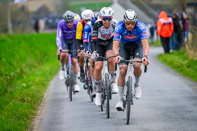 Omloop Het Nieuwsblad 2026 Cycling Race NINOVE, BELGIUM - FEBRUARY 28 : Van Der Poel Mathieu (NED) of Alpecin-Premier Tech leading the escape pack during the 81th edition of Omloop Het Nieuwsblad an UCI World Tour 1.UWT one day cycling road race for Men Elite of km with start in Ghent and finish in Ninove on February 28, 2026 in Ninove, Belgium, 28 02 2026 ( Motordriver Kenny Verfaillie - Ninove Belgium  Copyright: xNicoxVereeckenx