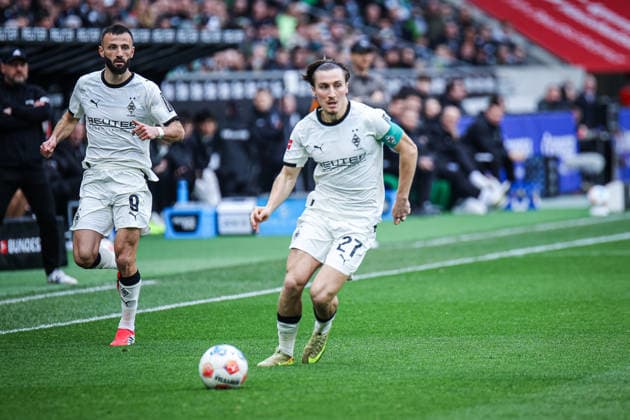 1 Soccer Bundesliga, Borussia Mönchengladbach vs 1 FC Union Berlin, 28 02 2026 Rocco Reitz Borussia Mönchengladbach 27 and Franck Honorat Borussia Mönchengladbach 9 1 Soccer Bundesliga, Borussia Mönchengladbach vs 1 FC Union Berlin, 28 02 2026, Borussia Park Mönchengladbach DFL REGULATIONS PROHIBIT ANY USE OF PHOTOGRAPHS AS IMAGE SEQUENCES AND OR QUASI VIDEO Copyright: xBEAUTIFULxSPORTS Derixx