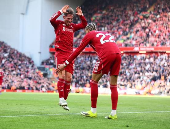 Alexis Mac Allister of Liverpool celebrates scoring to make it 3-0 Liverpool v West Ham United, Premier League, Football, Anfield, Liverpool, UK - 28 Feb 2026Liverpool Anfield United Kingdom EDITORIAL USE ONLY No use with unauthorised audio, video, data, fixture lists, club league logos or live services. Online in-match use limited to 120 images, no video emulation. No use in betting, games or single club league player publications. Copyright: xPaulxCurrie Shutterstockx 16708425ce
