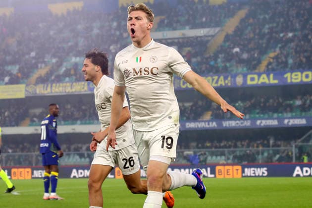 Napoli™s Rasmus Hojlund celebration goal 0-1 during the Serie A soccer match between Hellas Verona and Napoli at the Bentegodi Stadium in Verona, north west Italy - Saturday , February 28 , 2026. - Soccer .  Copyright: xPaolaxGarbuio Lapressex