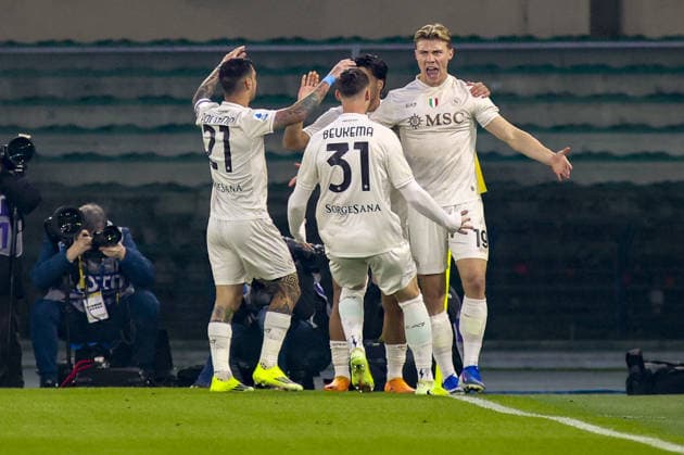 Rasmus Hojlund of SSC Napoli celebrates after scoring during Hellas Verona FC vs SSC Napoli, 27Â° Serie A Enilive 2025-26 game at Marcantonio Bentegodi stadium in Verona (VR), Italy, on February 28, 2026.  Copyright: xDavidexCasentini IPAxSportx xipa-agency.netx xx IPA_72160431 IPA_Agency_IPA72160431